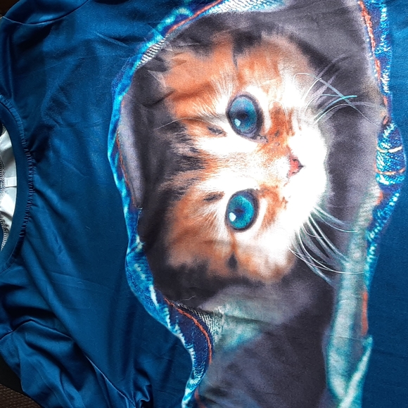 Women's 3D kitten print long sleeve tshirt - Picture 3 of 6
